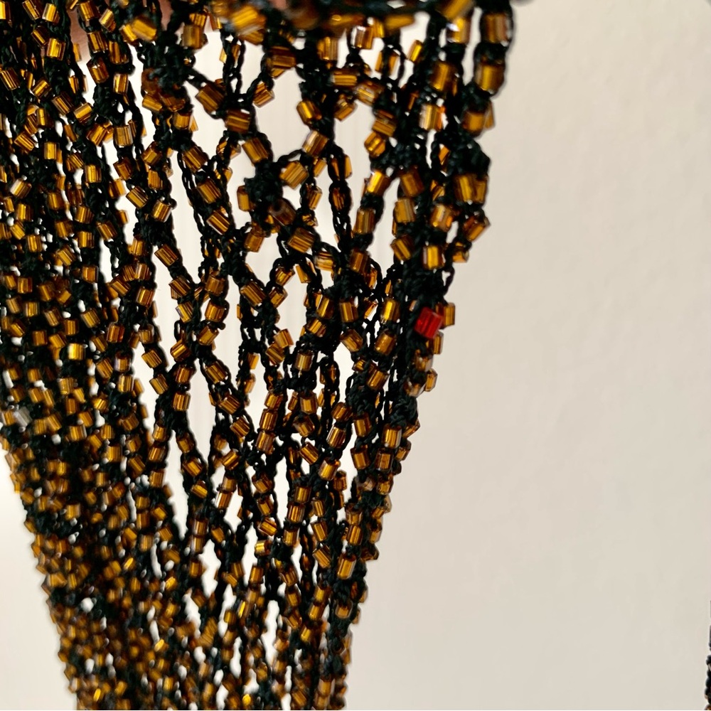 NWT Christine Phillipe Cali Couture Black & Bronze Beaded Crochet Knit Top Sz M - Picture 11 of 13